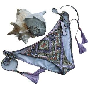 NEW Victoria’s Secret Swimwear bikini bottom Paisley patternTassels Ties Sides L